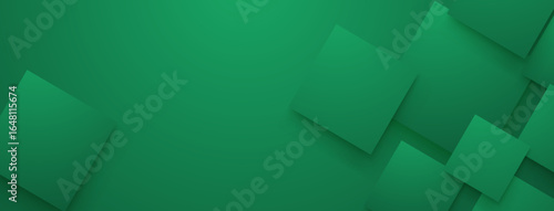 Abstract background with overlapping squares in varying shades of green, geometric shapes.