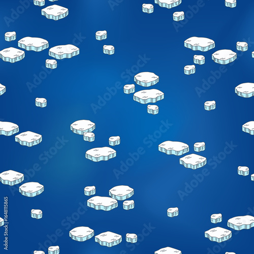 Seamless vector pattern with floating arctic ice floes on deep blue ocean background, minimal polar nature design for winter packaging wallpaper textile surface arctic landscape illustration cold froz