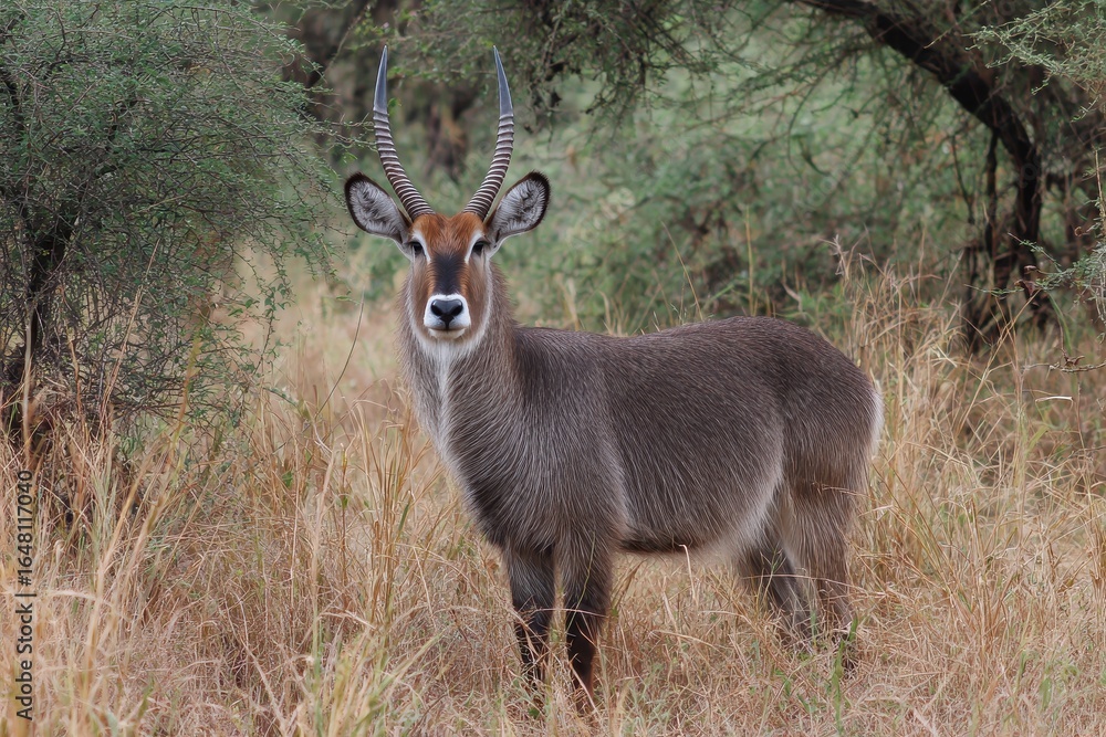 Fototapeta premium Waterbuck Kobus ellipsiprymnus in Tanzania s Tarangire Park
