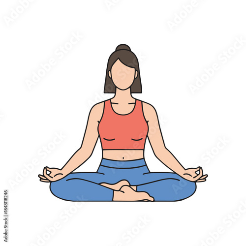 Woman meditating in lotus position for wellness and calm vector illustration