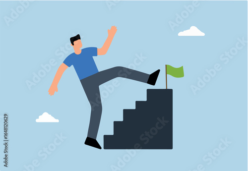 businessman skip stair step to reach target.