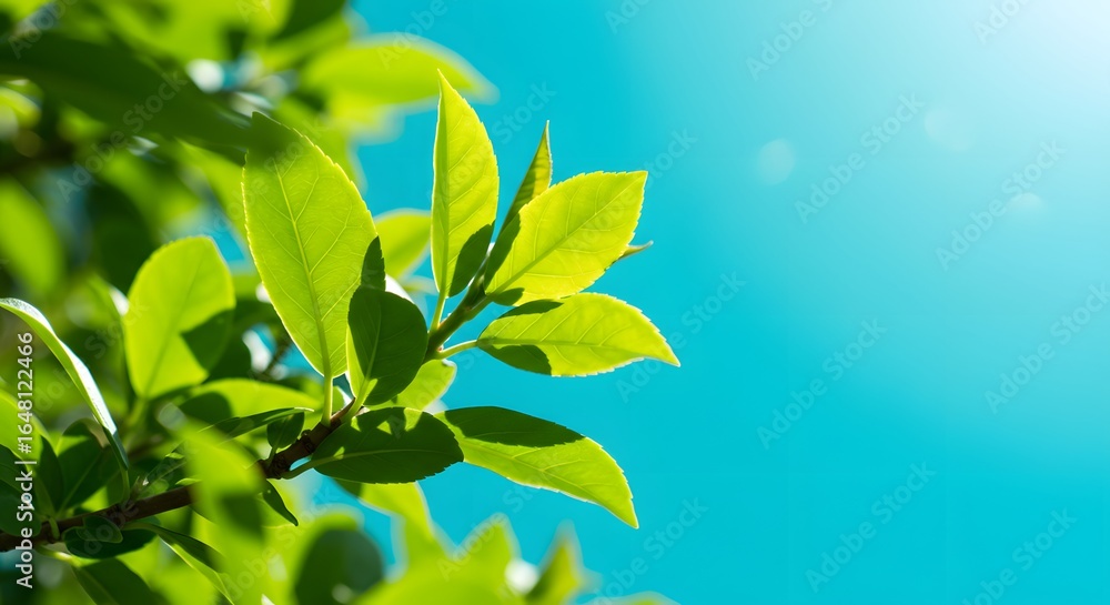 Obraz premium Close up fresh green leaves sunlight sky