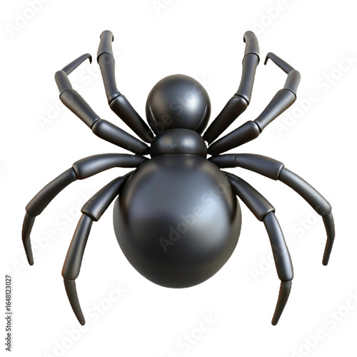 3D icon of black spider on transparent background