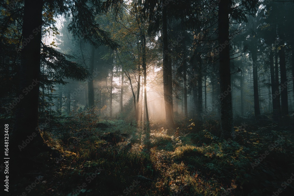 Obraz premium misty dawn in the woods