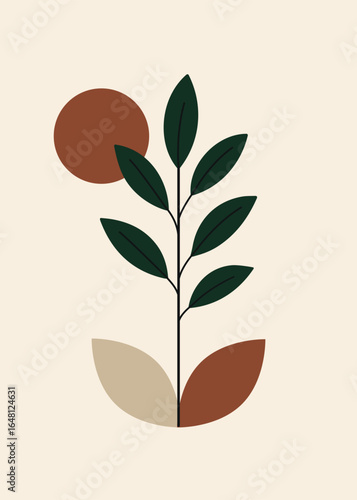 minimalist art plants geometric organic shapes, terracotta, green and beige, earthy tones, decorative, boho, modern
