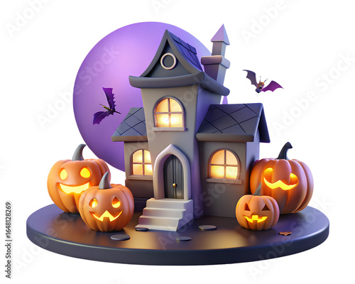 3D icon of haunted mansion on transparent background