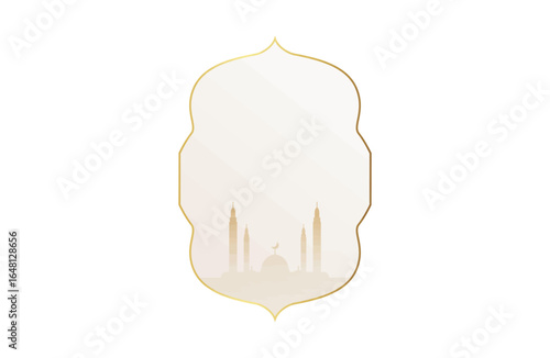 Elegant golden frame featuring a serene mosque silhouette, perfect for Ramadan greetings, Eid Mubarak designs, and creating a peaceful, spiritual ambiance