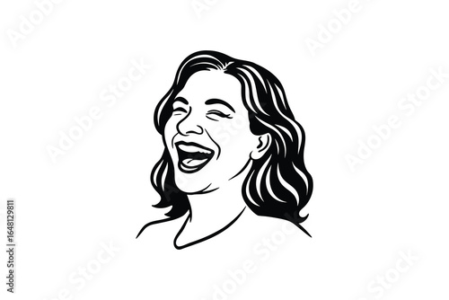A woman with long hair and a joyful smile on her face silhouette