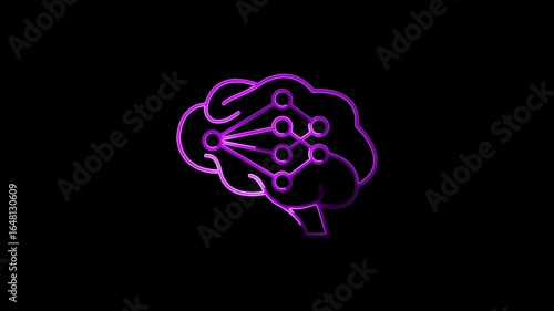 Neon Brain Network Illustration Artificial Intelligence Concept Futuristic Design Purple Glowing Outline Neural Connections Data Processing Deep Learning Technology Abstract Background