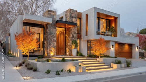 A contemporary residential house with clean architectural lines, bathed in soft daylight, reflecting sustainable living.