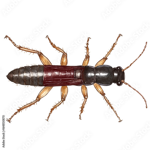 Earwig, watercolor illustration vector, isolated on a white background.