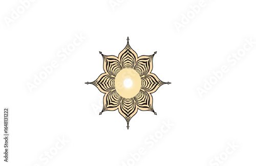 Radiant mandala design blooming with warm light, symbolizing harmony, peace, and spiritual awakening for wellness and meditation.