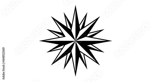 Black and white starburst compass rose graphic, symbolizing direction and navigation