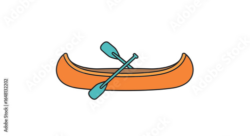 Orange canoe with crossed paddles, vector illustration for water sports and outdoor adventure