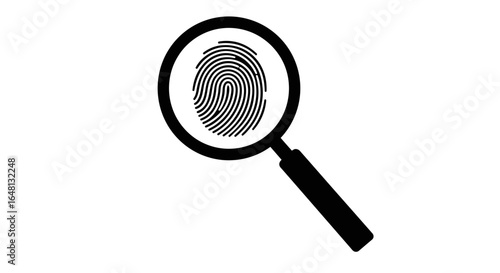 Simple vector illustration of a loupe inspecting a thumbprint, symbolizing crime detection, biometrics, and security analysis.