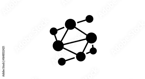 Simple black vector graphic illustrating a decentralized network, data flow, or a conceptual web of relationships and innovation.