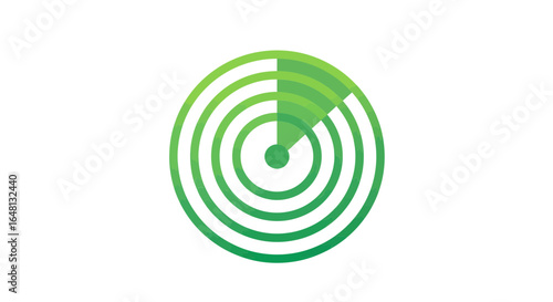 Vibrant green radar icon with a sweeping circular motion, symbolizing active signal detection and rapid discovery for technology concepts