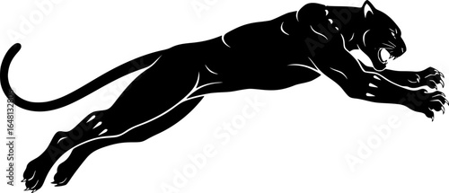Black Panther Silhouettes: Dynamic Jumping Poses on White Background