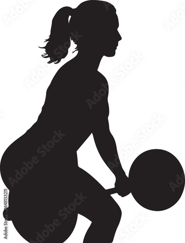 Silhouette of a woman performing a deadlift with a barbell weightlifting