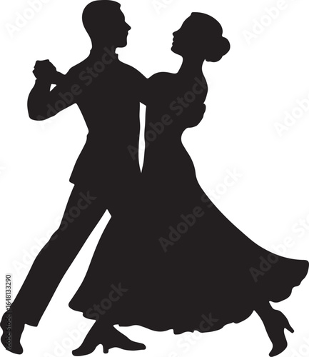 Black silhouette of a couple dancing ballroom dance vector