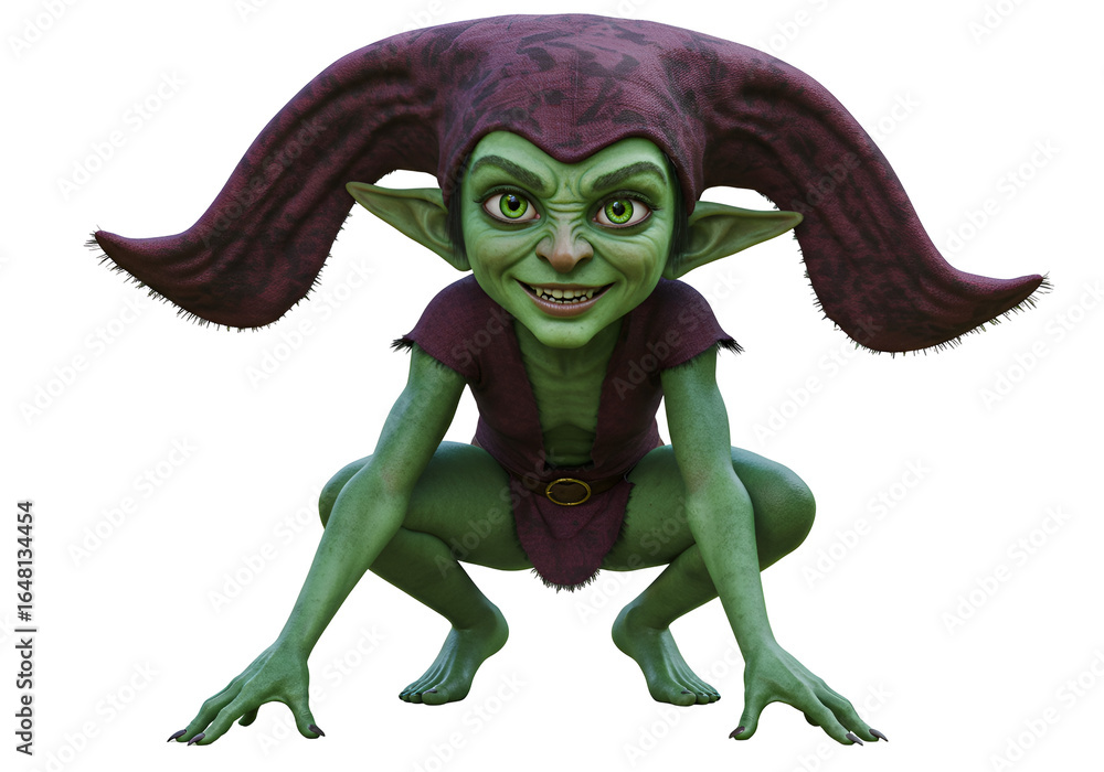 Fototapeta premium Cartoon Goblin Character with Large Ears and Mischievous Expression for Fantasy Artwork