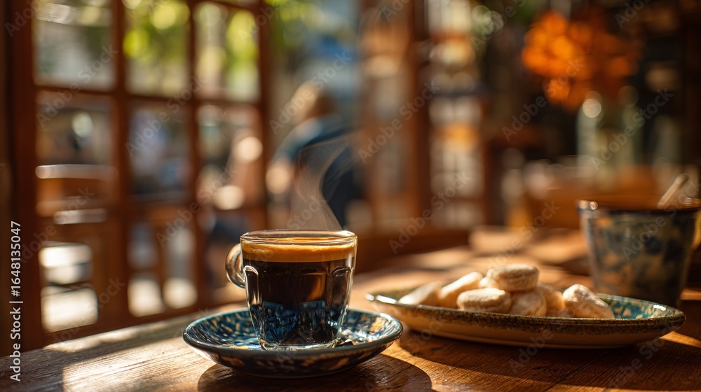 Steaming latte with pastries in a charming Argentine coffeehouse Steaming latte with pastries in a charming Argentine coffeehouse