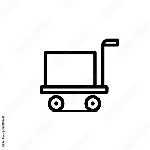 Simple outline icon of a hand truck with a box on it for moving items with ease and efficiency using wheels