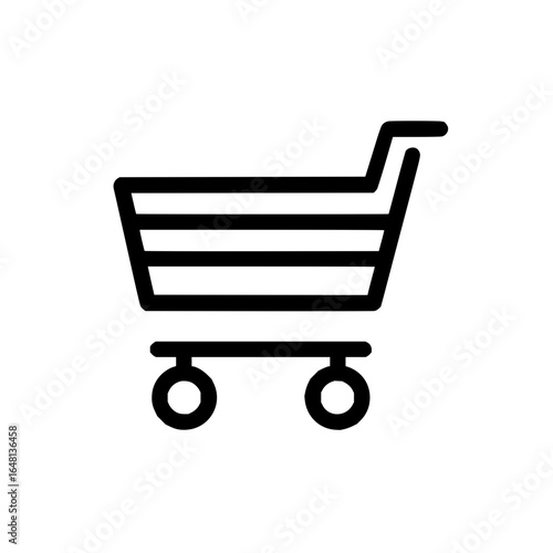 Simple line art shopping cart icon representing retail and e commerce for online purchases and sales