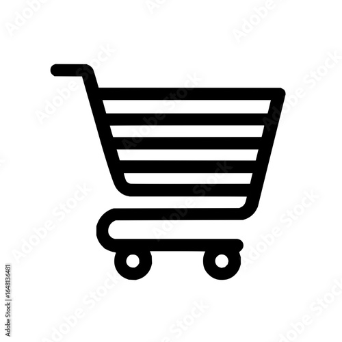 Simple black shopping cart icon representing online retail and e commerce sales and purchases online store use 100