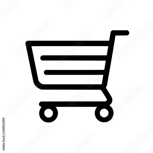Simple shopping cart icon representing retail purchases and online store transactions with wheels and basket like structure