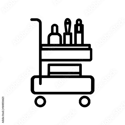 Salon trolley with beauty products for hair stylist and makeup artist accessories and tools on wheels