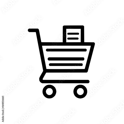 Simple shopping cart with product icon representing a retail purchase and checkout process online for e commerce