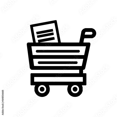 Shopping cart with document icon representing online purchasing and retail services usage