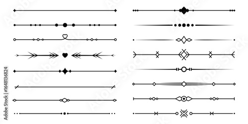 Line text dividers. Set of simple geometric borders. Classic collection for greeting cards, invitations, certificate designs. Vector illustration isolated on a white background in flat linear style