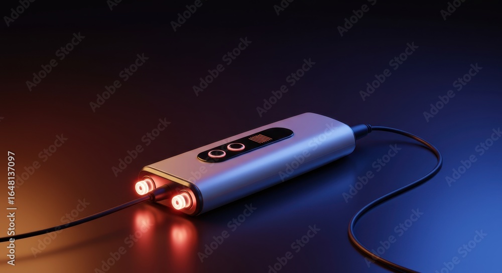 Obraz premium Sleek Futuristic Device with Red LED Lights on Dark Background