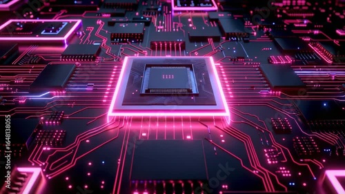 Close-up of a circuit board with glowing components