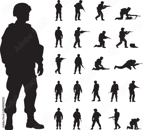 Military personnel in various poses with weapons soldiers action