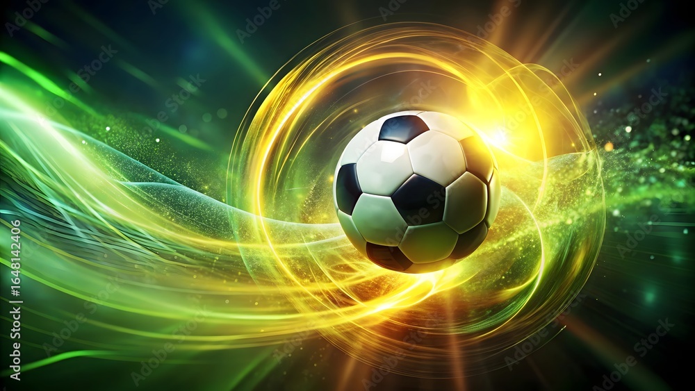 Fototapeta premium Energetic soccer ball with glowing light trails isolated on white background