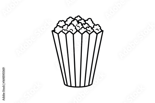 A black and white illustration of a bucket of popcorn silhouette