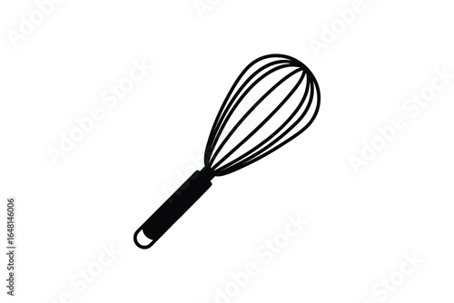 A black wire whisk with a handle on a white background silhouette