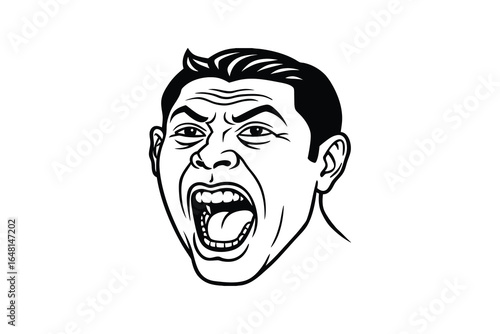 A man with an angry expression screaming with his mouth open wide silhouette