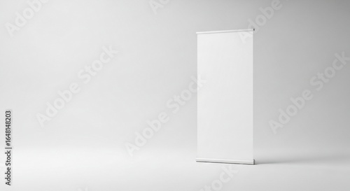 Blank Vertical Roll-Up Banner on Minimalist Background for Marketing Materials, Trade Shows, Event Displays, Branding Purposes, and Promotional Content  