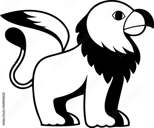 SVG Black Griffin Outline.Creative Illustration of a Playful Cartoon Lion Character