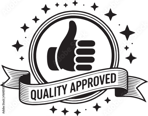 Quality Approved Badge – Certification, Guarantee, Thumbs Up Icon
