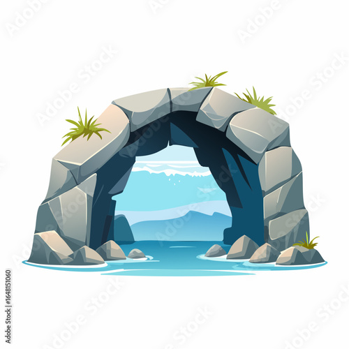 Underwater Cave Entrance Framed by Rugged Limestone Rocks