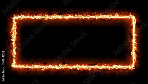 Fiery Rectangle Frame: Intense Orange Flames on Black Backdrop, Dynamic Energy and Abstract Design
