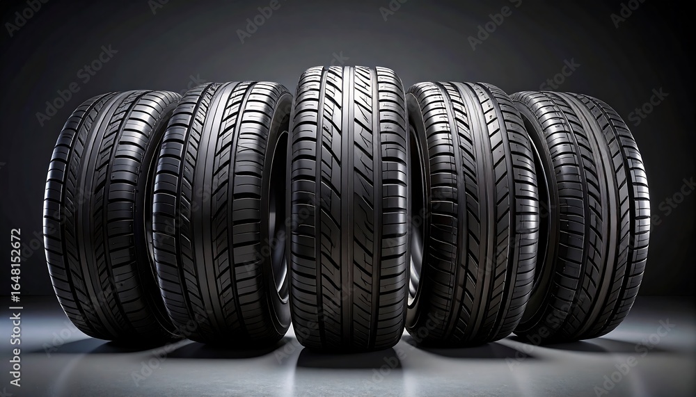 Five tires arranged in a row Five tires arranged in a row