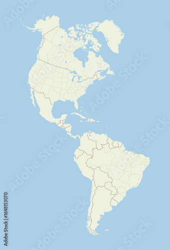 Outline map of Americas on blue background