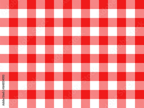 Red and white check vector seamless picnic pattern, Plaid, checkered background for restaurant menus, cottage kitchen tablecloths, towels and blankets
