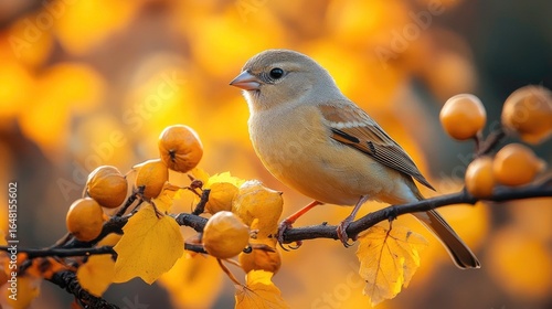 Bird perched on branch amidst autumn foliage backdrop (1)